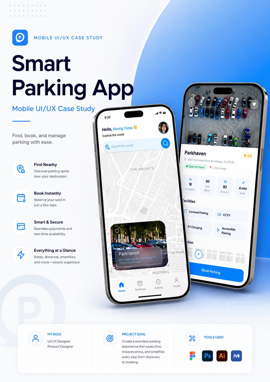 Parkhaven Smart Parking App UI/UX Design Case Study by Devansh Design